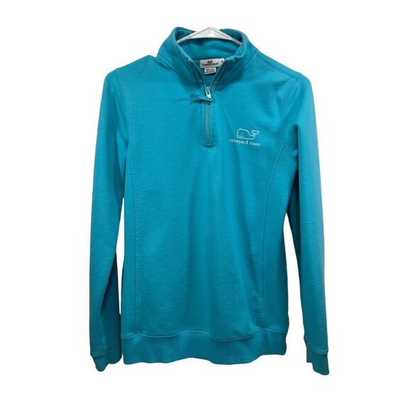 Vineyard Vines Whale 1/4 Zip Sweatshirt Pullover Womens XS Logo Blue Preppy - Picture 2 of 4